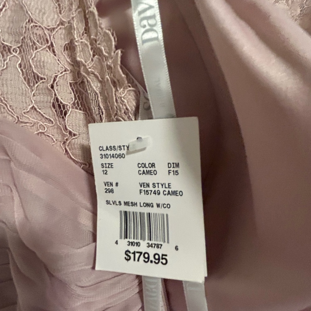 David’s Bridal Bridesmaid Dress Style F15749 Sleeveless Mesh Long in Cameo Color - Picture 5 of 6